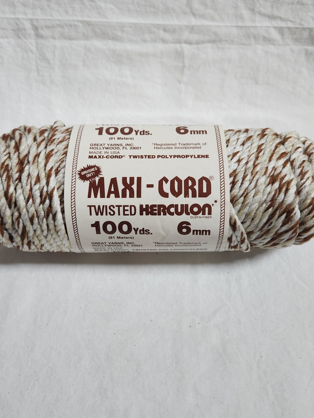 Twisted Macrame Cord Rope in White & Brown - 6mm, 100yds